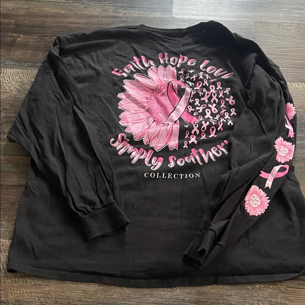 ✨TWO✨ Simply Southern Black Shirt with Pink Floral Design
